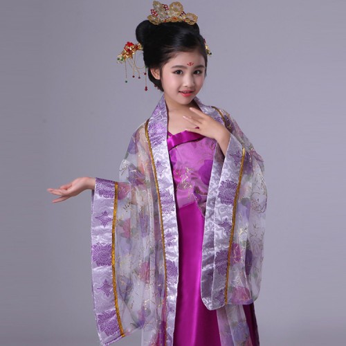 Girls chinese folk dance dresses tang dynasty princess hanfu photos drama performance cosplay robes korean Japanese kimono dresses